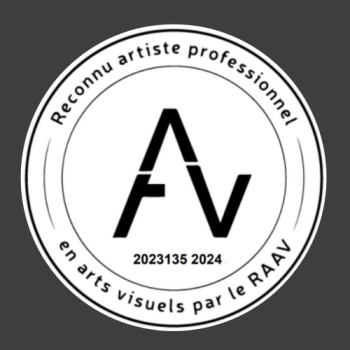 Sceau "Reconnue artiste professionnelle en arts visuels par e RAAV" Numéro de mmbre 2023135 2024